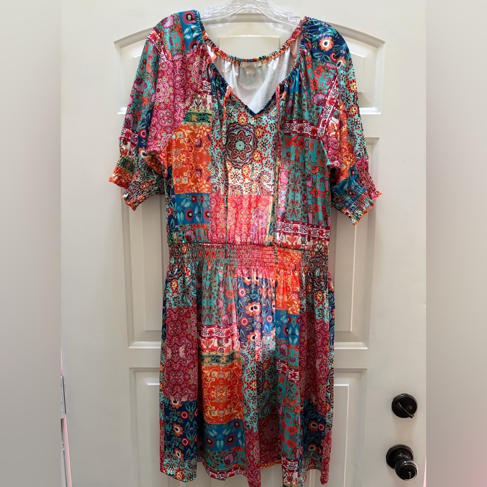Sunny Leigh Multicolor Patchwork Midi Dress